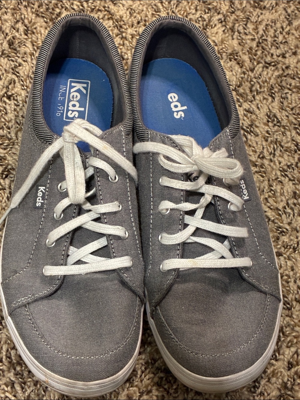 Keds Men’s Gray Canvas Low-Top Sneakers with White Laces